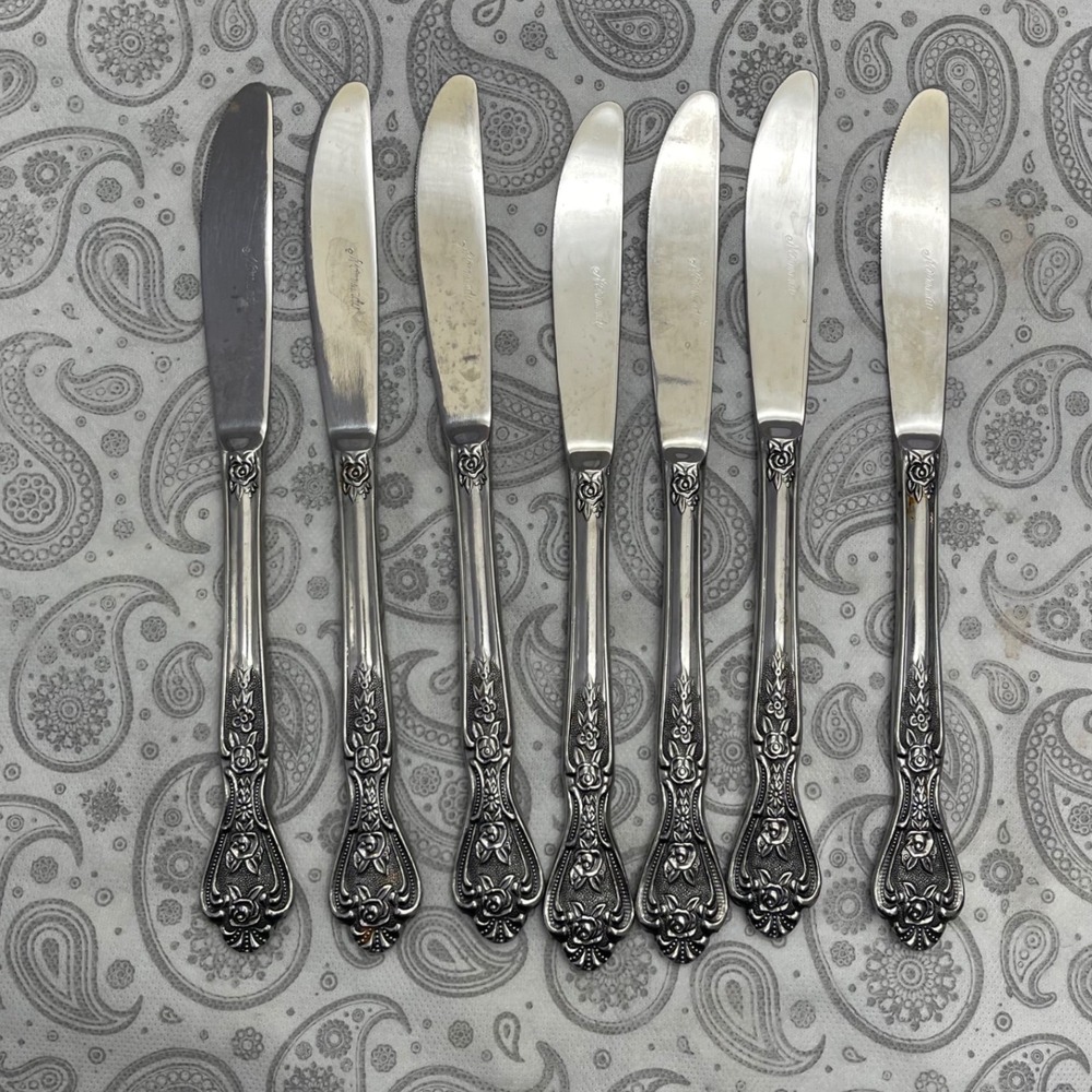 Normandy Rose Stainless Steel Dinner Knives Set of 7 Japan Floral Pattern